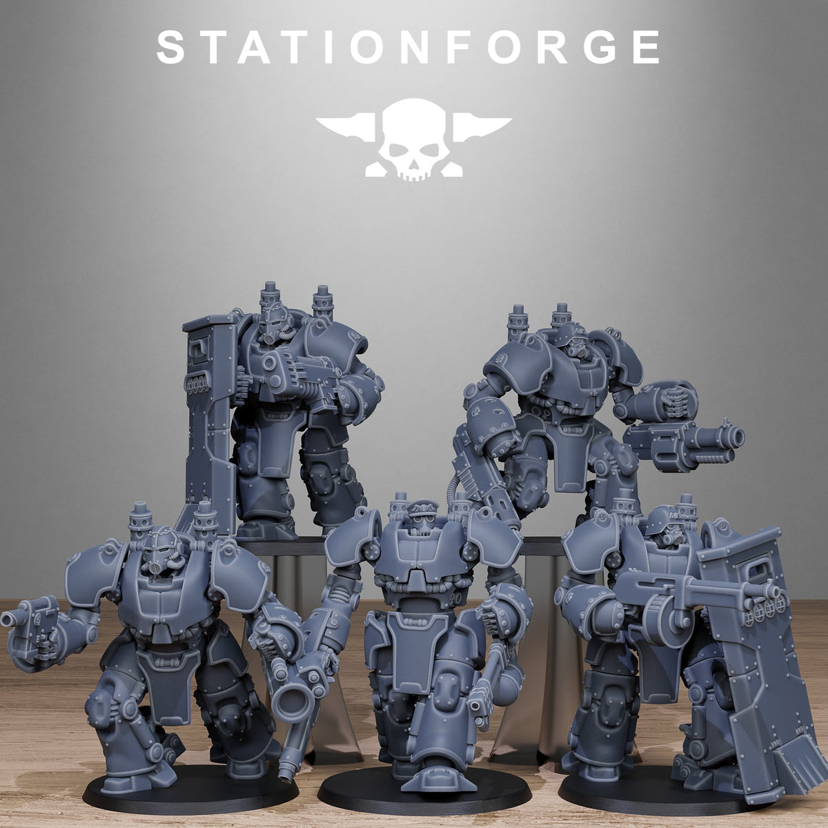 GrimGuard Power Armor StationForge 32mm 16K Resin 5 Miniatures