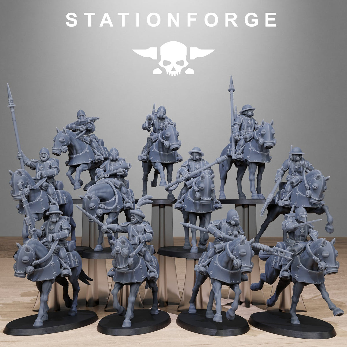 RoyalGuard Cavalry StationForge 32mm 16K Resin 11 Miniatures
