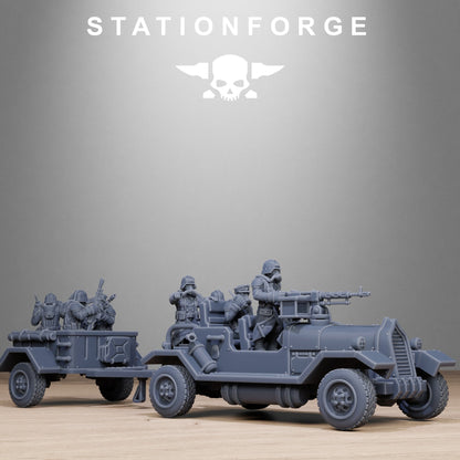 GrimGuard Support Vehicles StationForge 32mm 16K Resin 2 Vehicles + 10 Crew