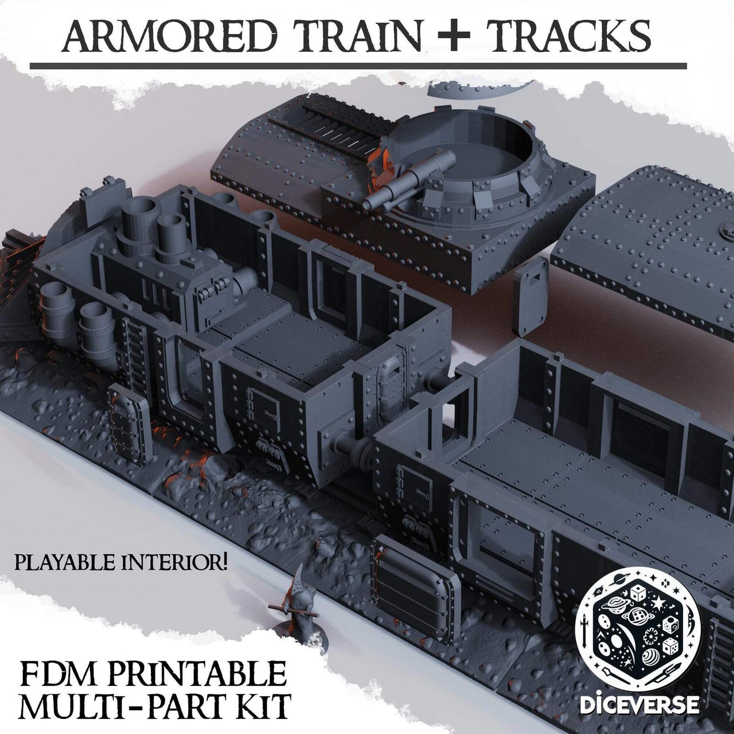 Armoured Train Set Grimdark Diceverse Terrain 32mm Resin resin Scenery