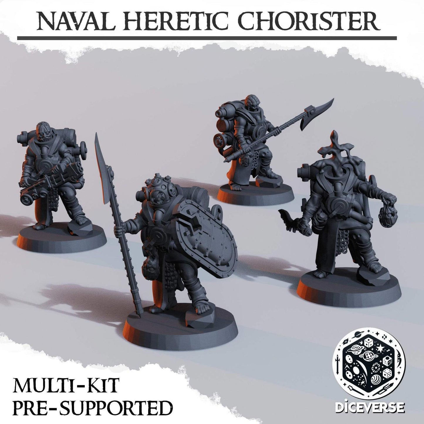 Naval Heretic Chorister Miniatures x4 Grimdark Diceverse Resin 32mm Set