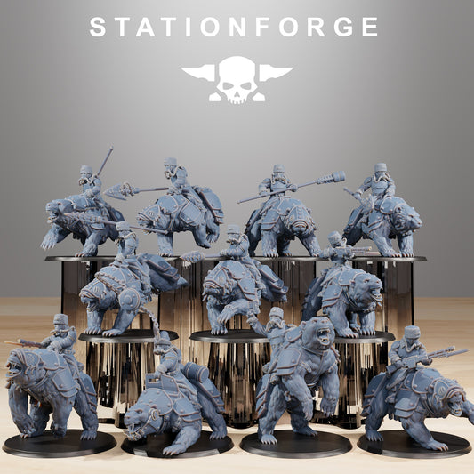 GrimGuard Bear Riders StationForge 32mm Resin Miniatures Cavalry Set